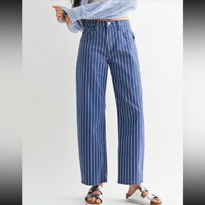 Just Black Navy Stripe Barrel Jean